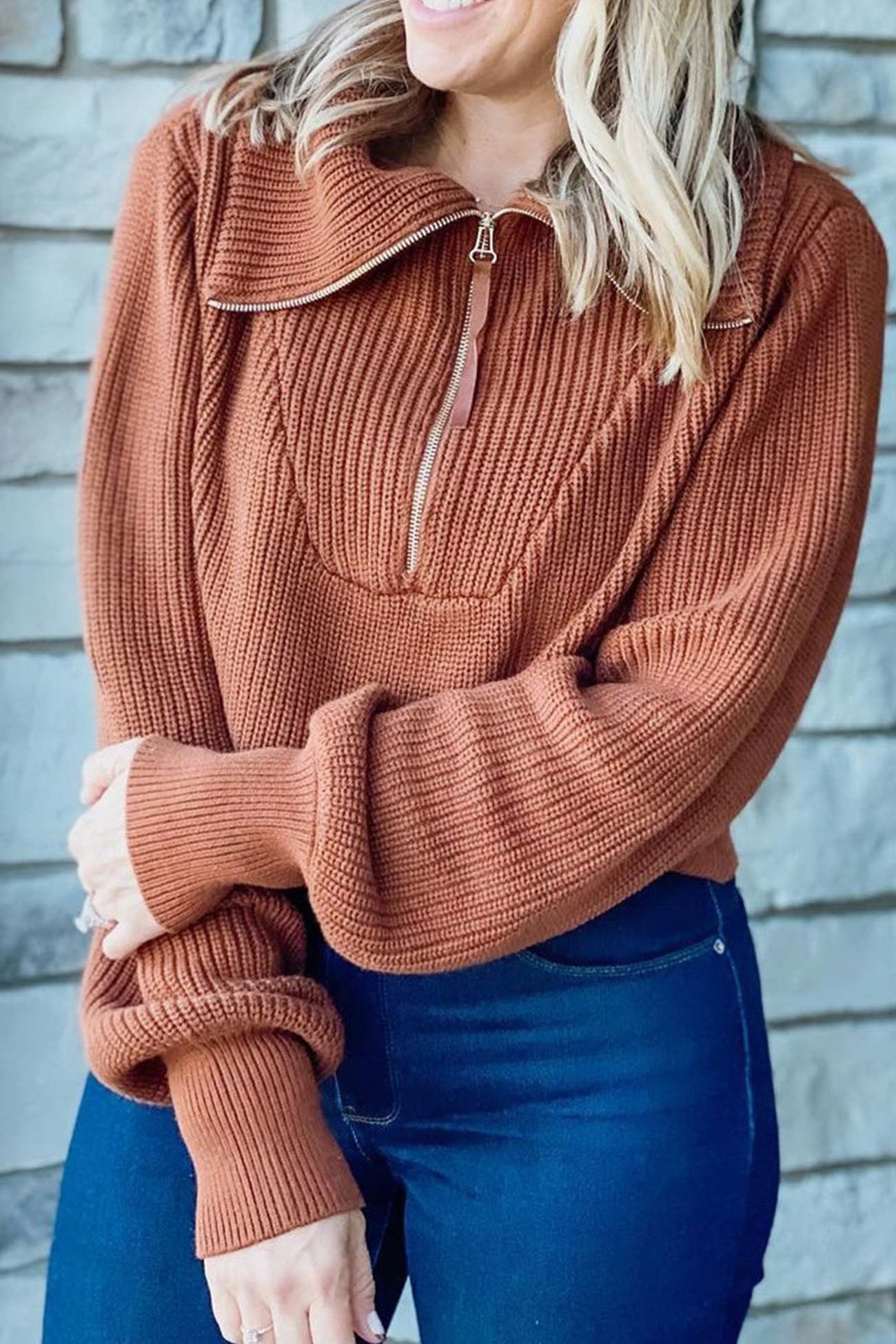 Marina | Solid lapel zip sweater - Image 5