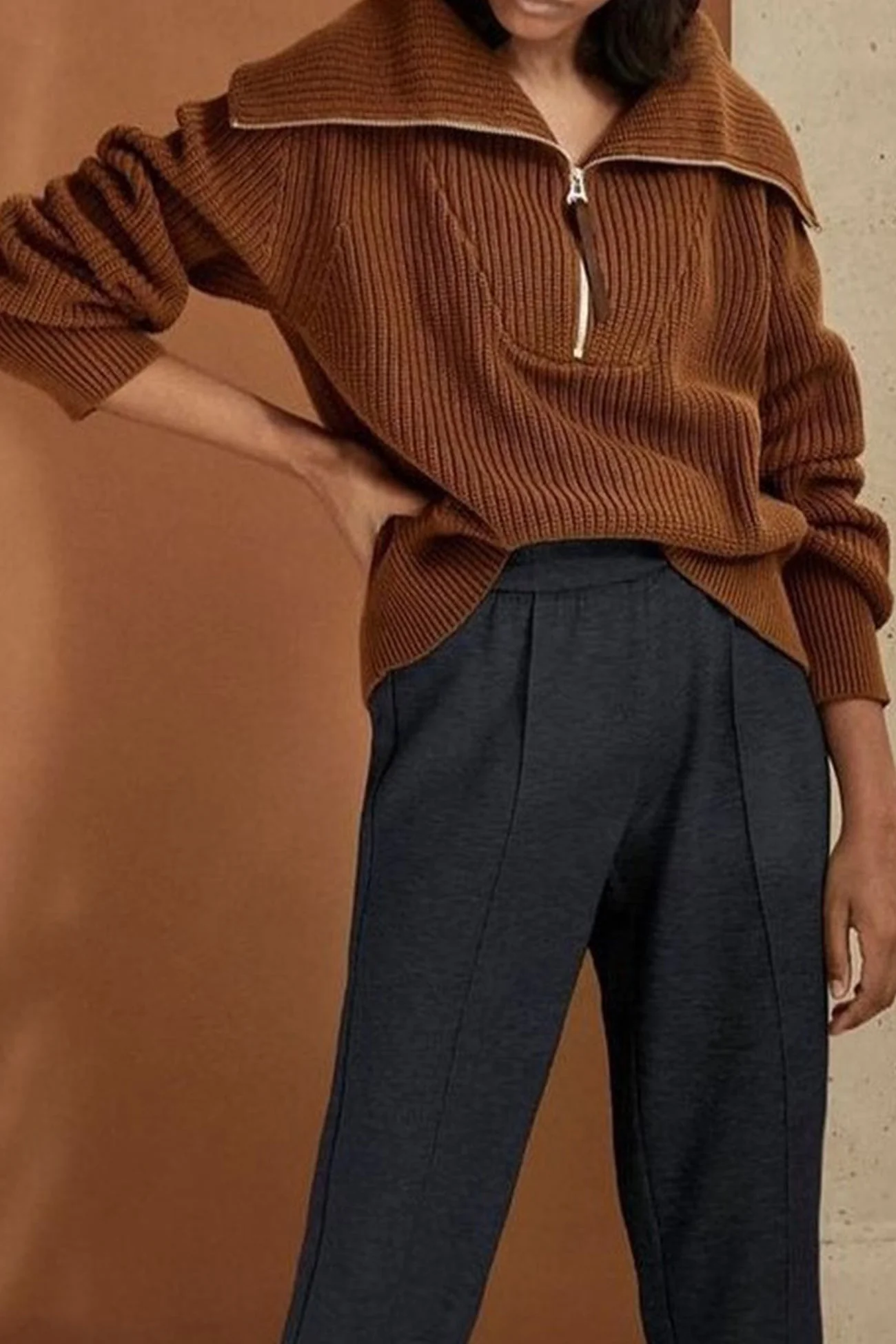 Marina | Solid lapel zip sweater - Image 6