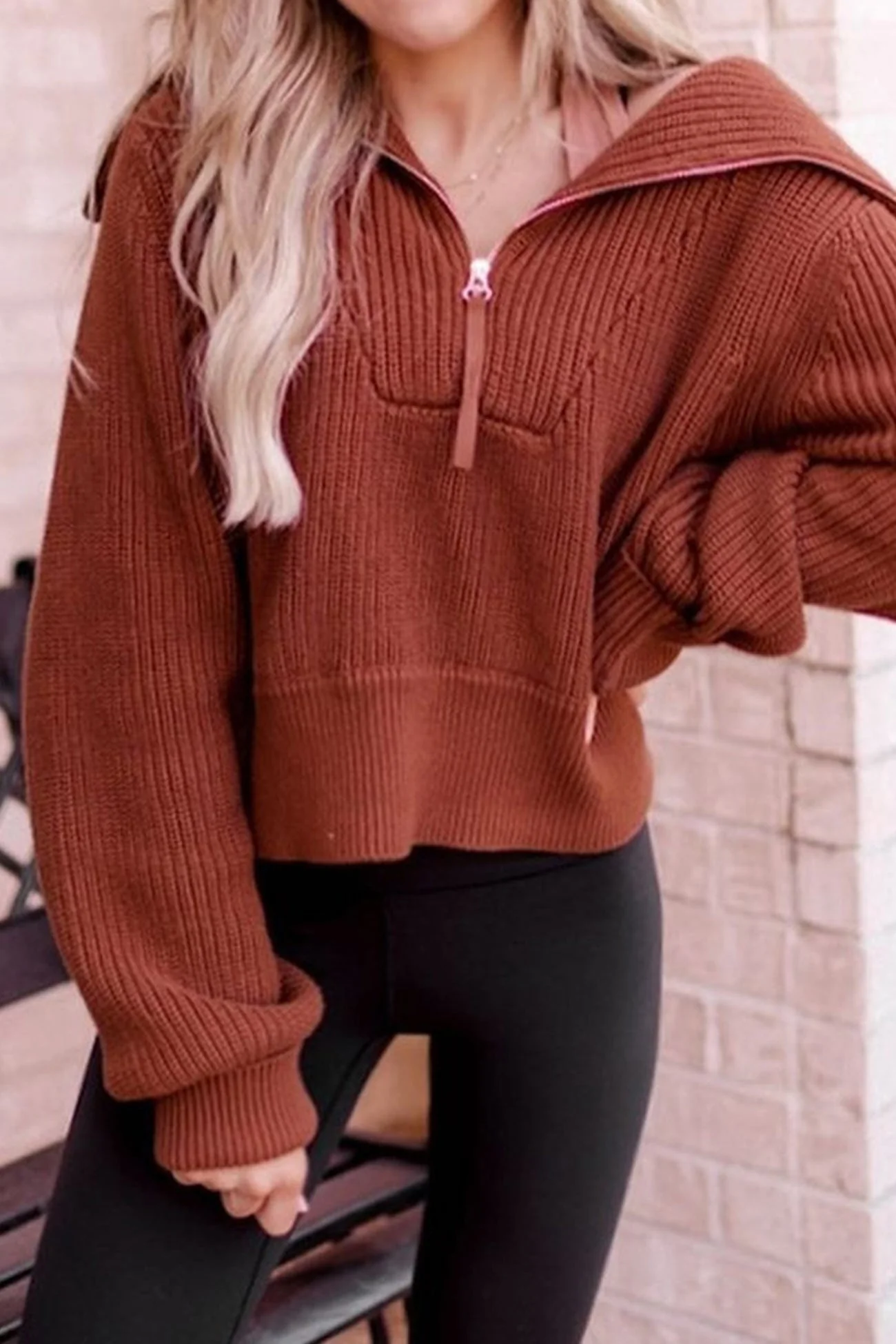 Marina | Solid lapel zip sweater - Image 7