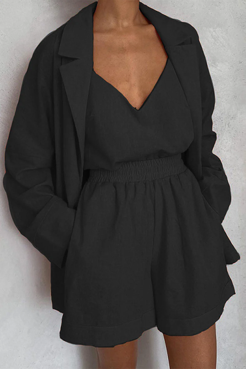 Mariola | Casual solid color bag with turn-down collar, long sleeves, three pieces - Image 3