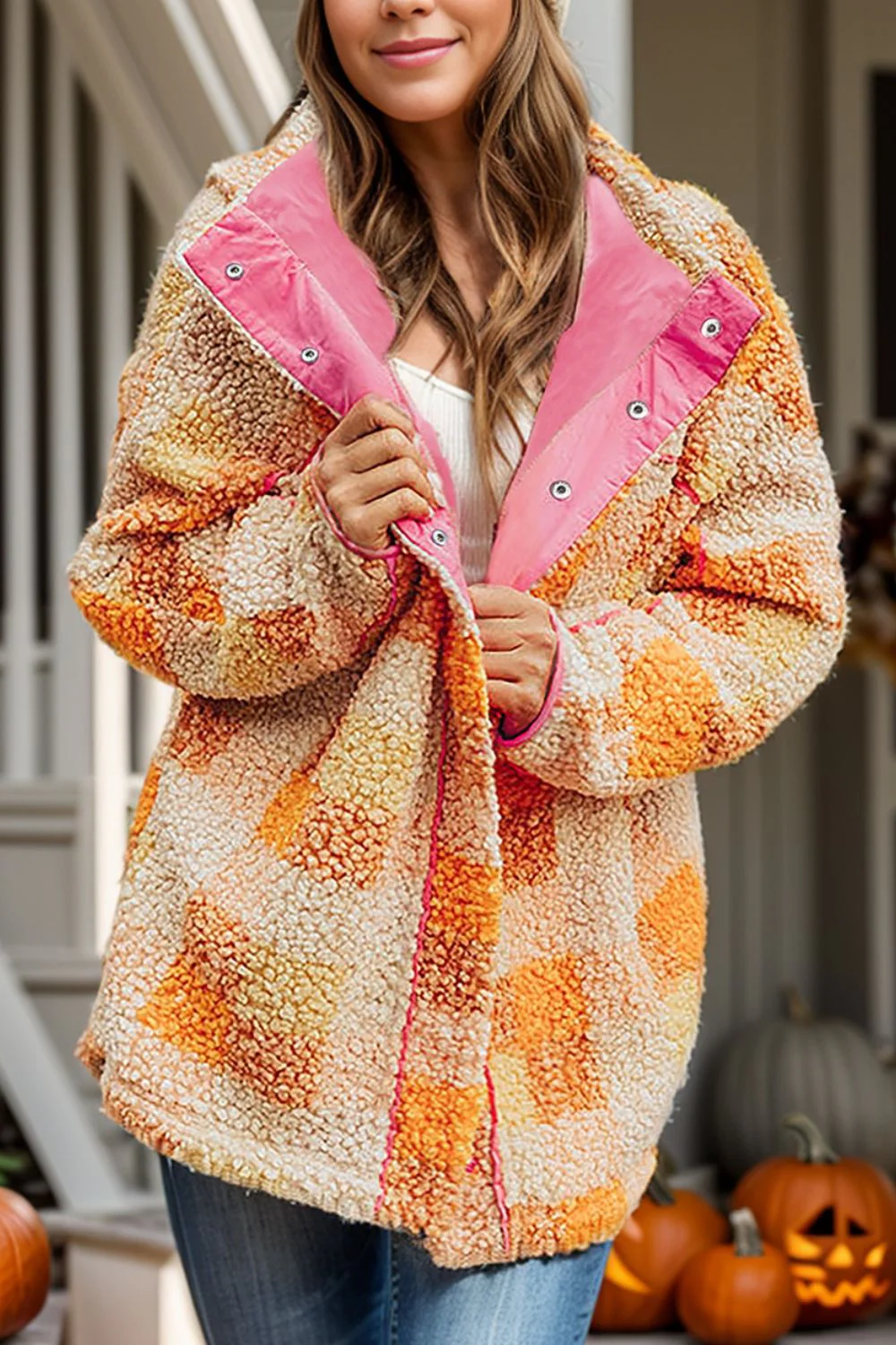 Marlene | Checked long sleeve hooded jacket