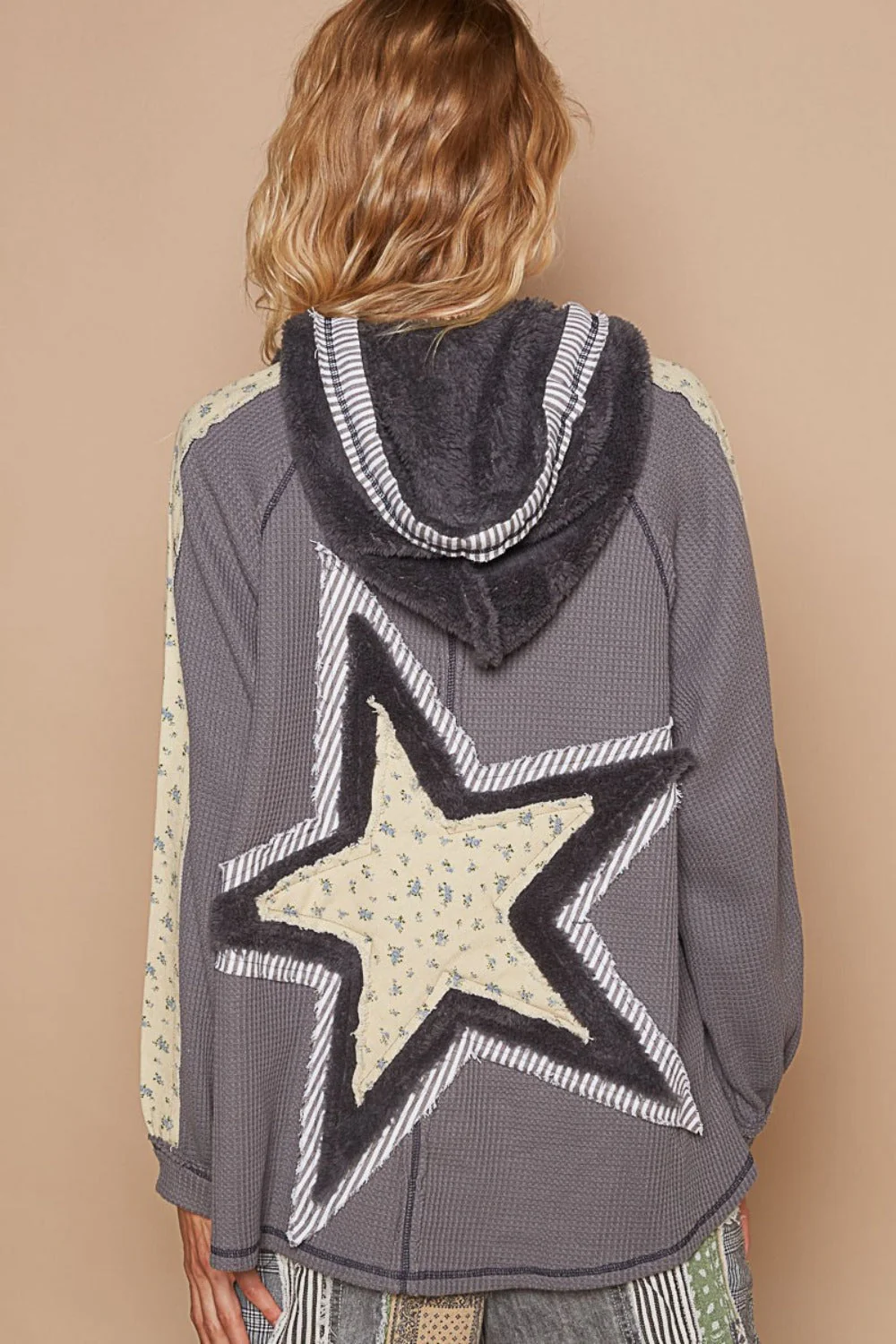 Marlene | Half zip hoodie with fleece blend star patch on the back - Image 2