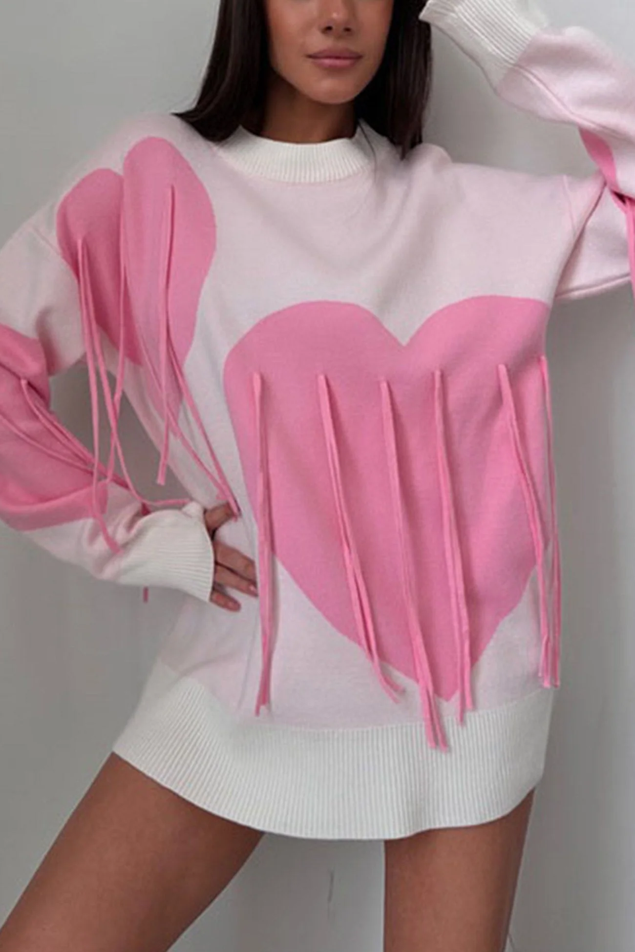 Marlies | Fringe sweater with heart graphic - Image 2