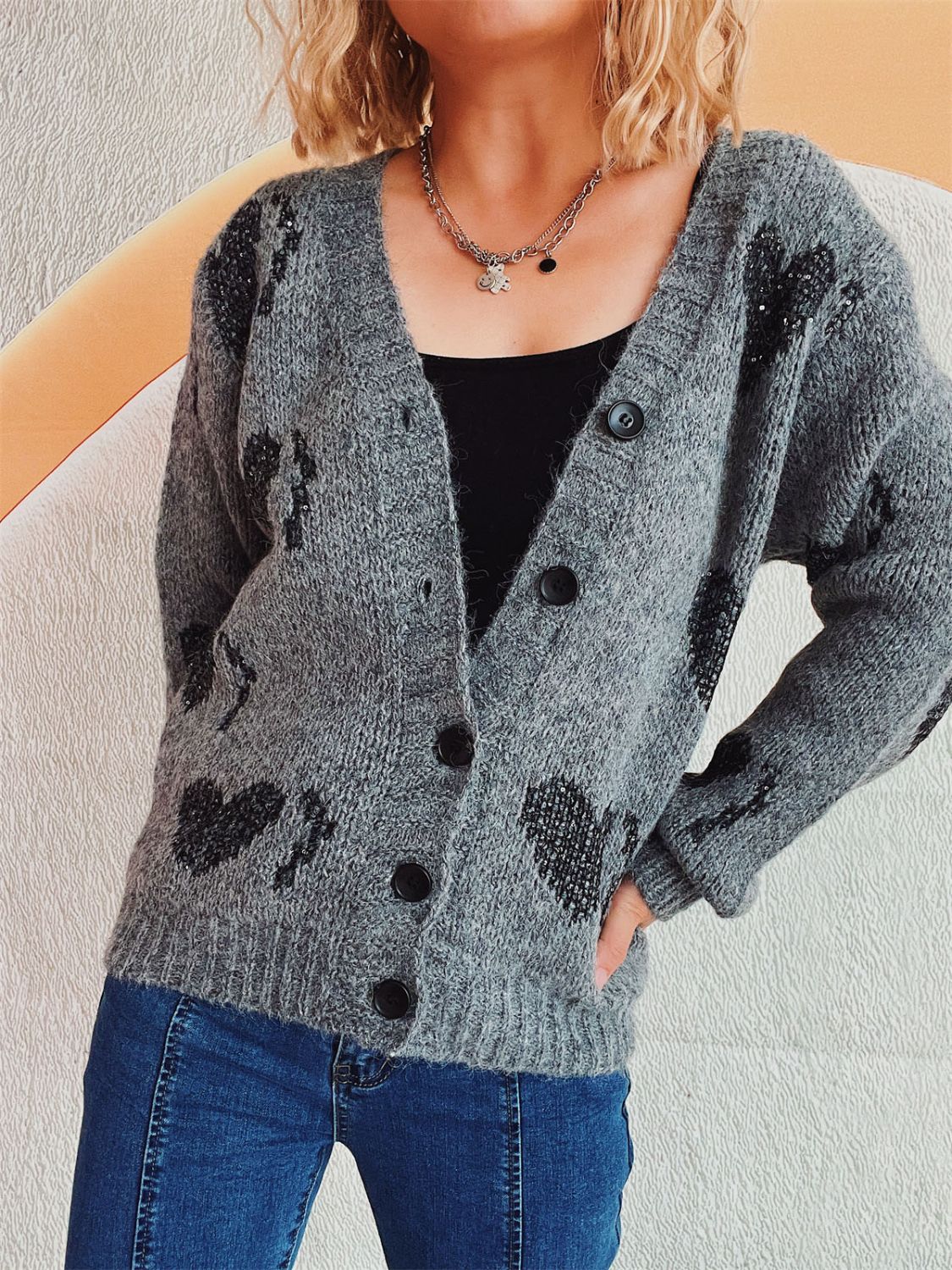 Marlies | Long-sleeved cardigan with heart buttons - Image 5