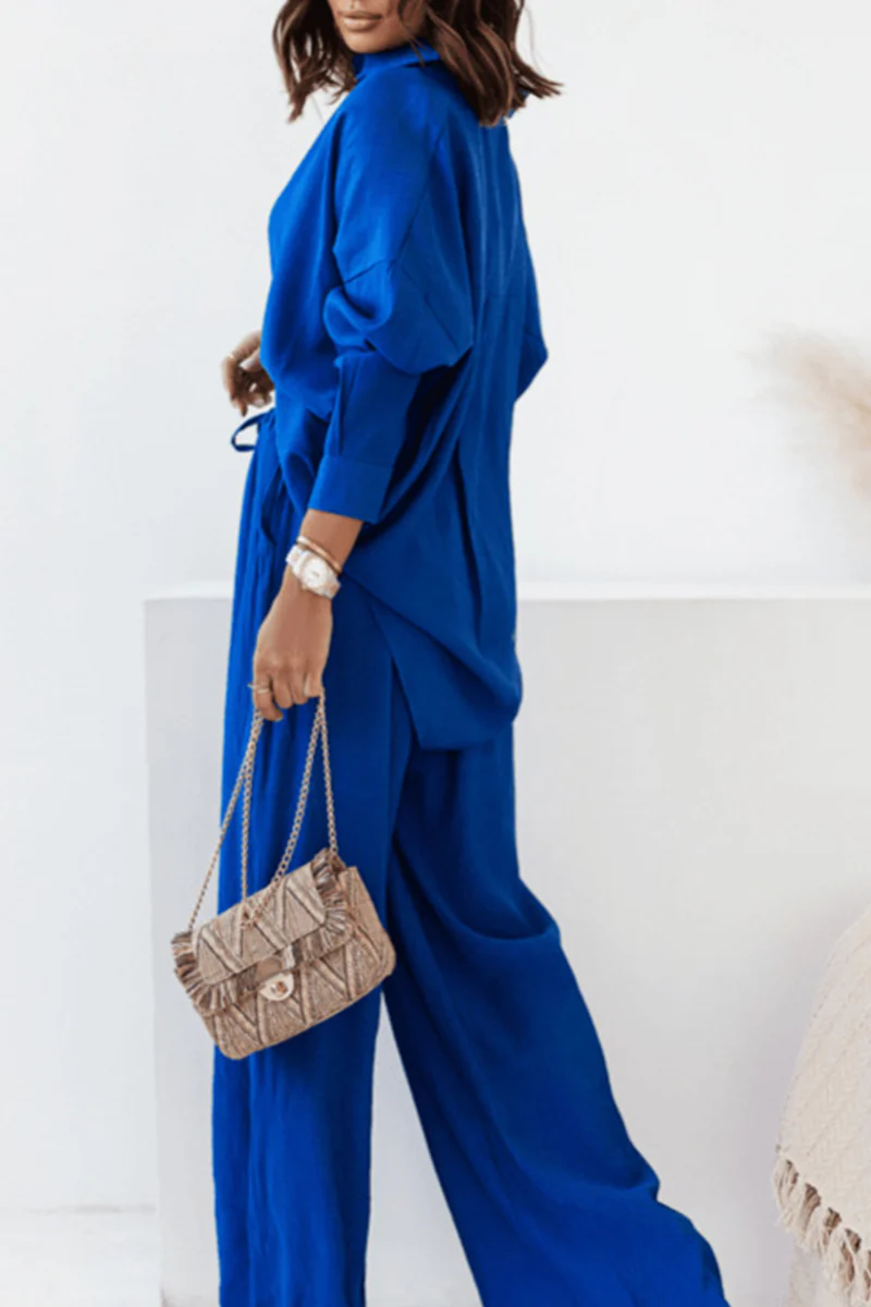 Marta | Casual, solid patchwork turn-down collar with long sleeves, two-piece - Image 2