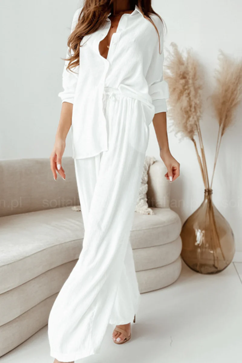 Marta | Casual, solid patchwork turn-down collar with long sleeves, two-piece - Image 4