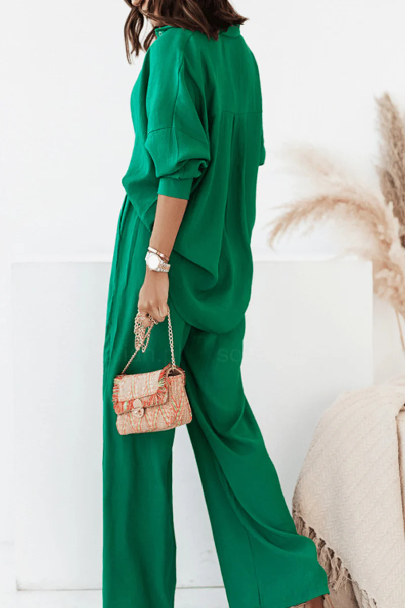 Marta | Casual, solid patchwork turn-down collar with long sleeves, two-piece - Image 5