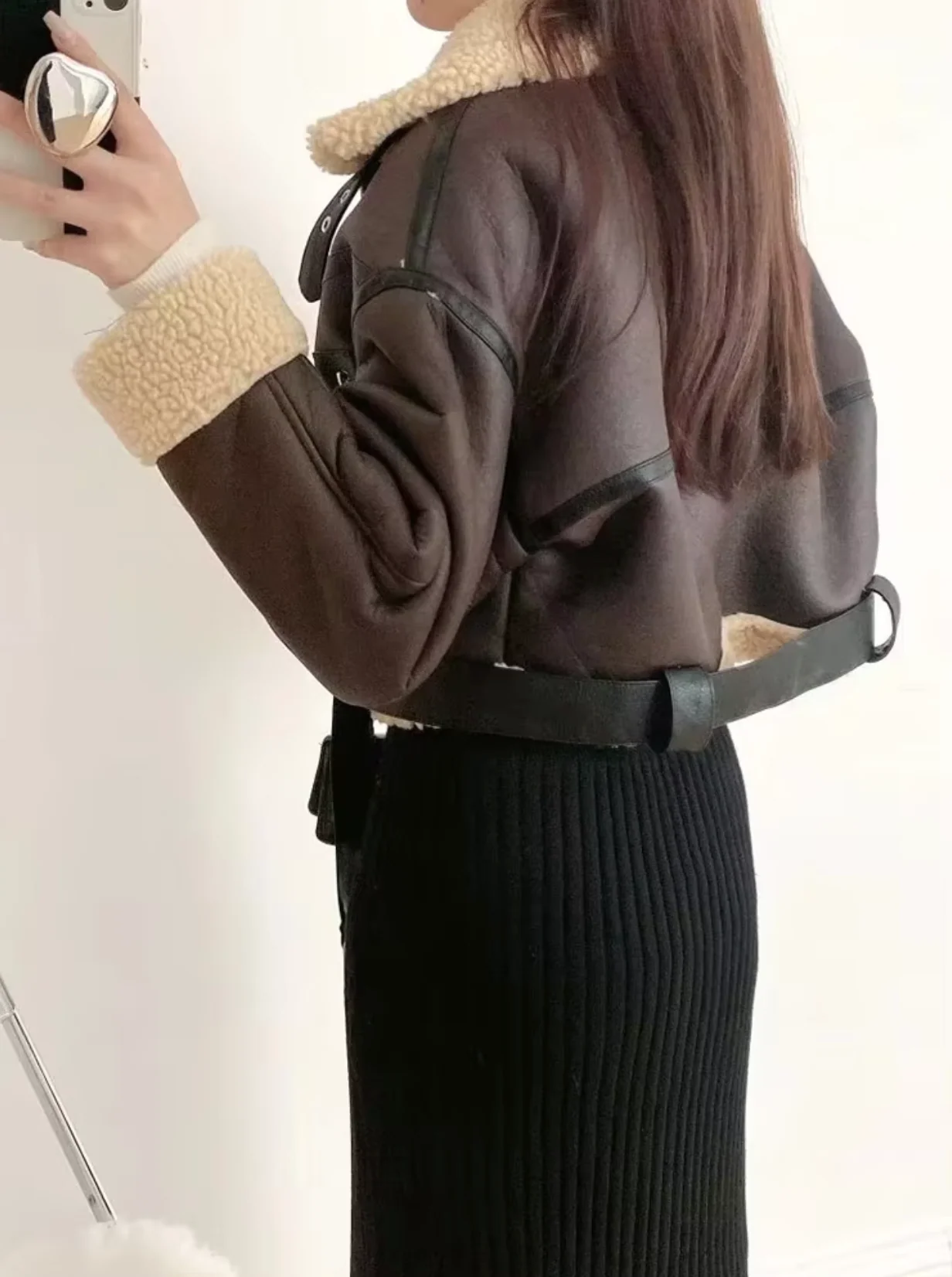 Matilde | Leather fleece jacket - Image 3