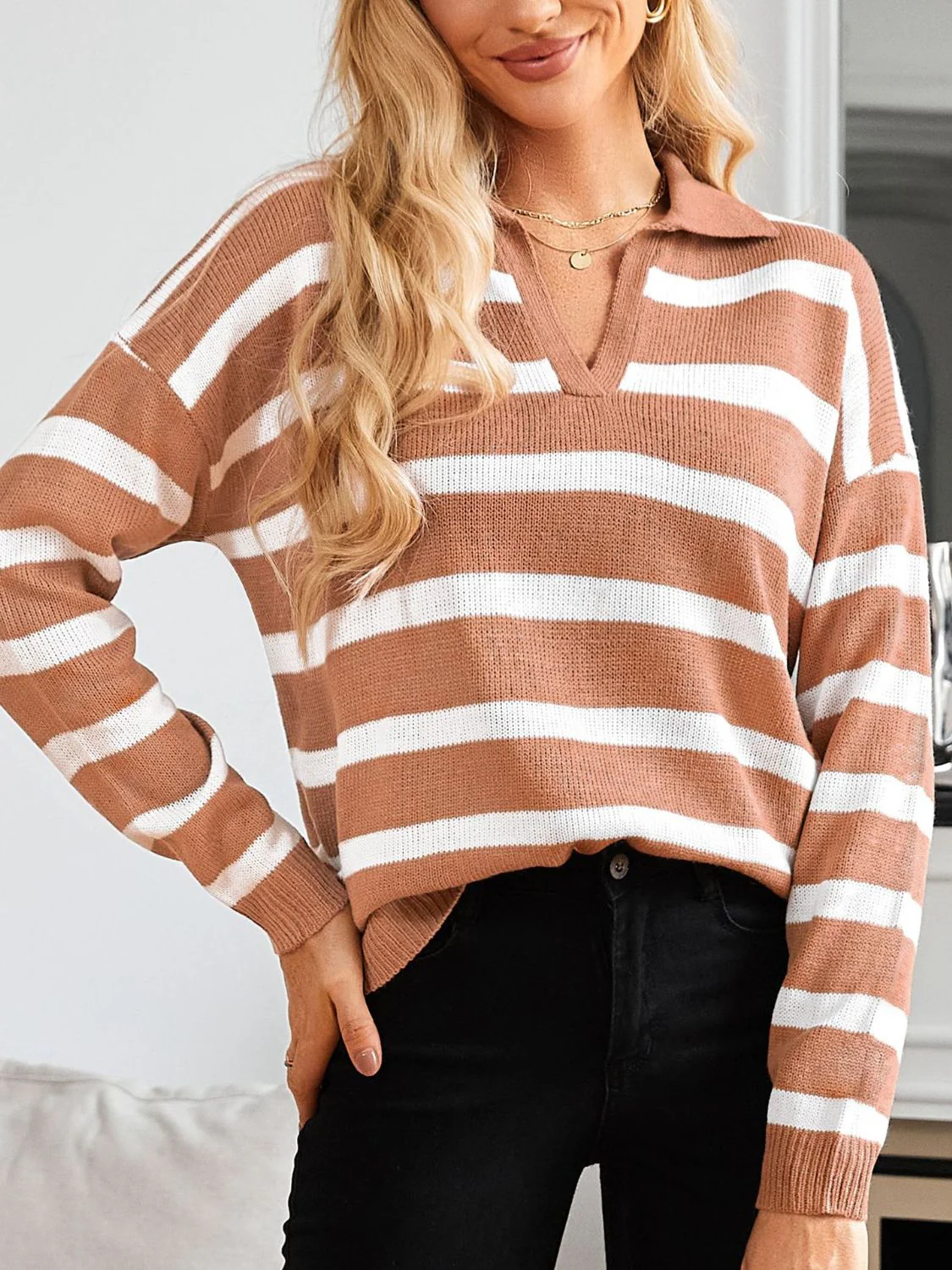 Matilde | Lots of striped long sleeve sweaters with Johnny collars - Image 4