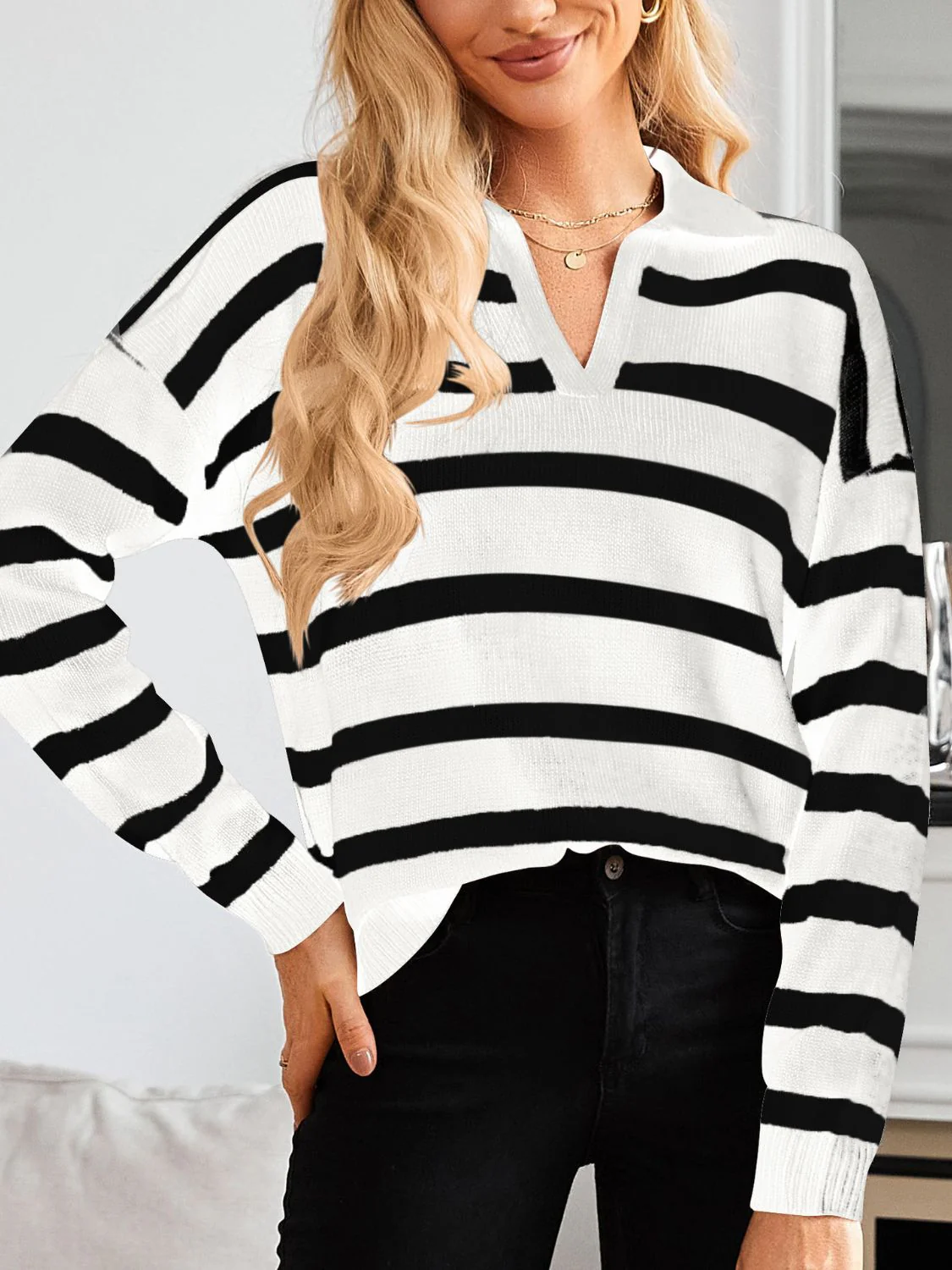 Matilde | Lots of striped long sleeve sweaters with Johnny collars - Image 9