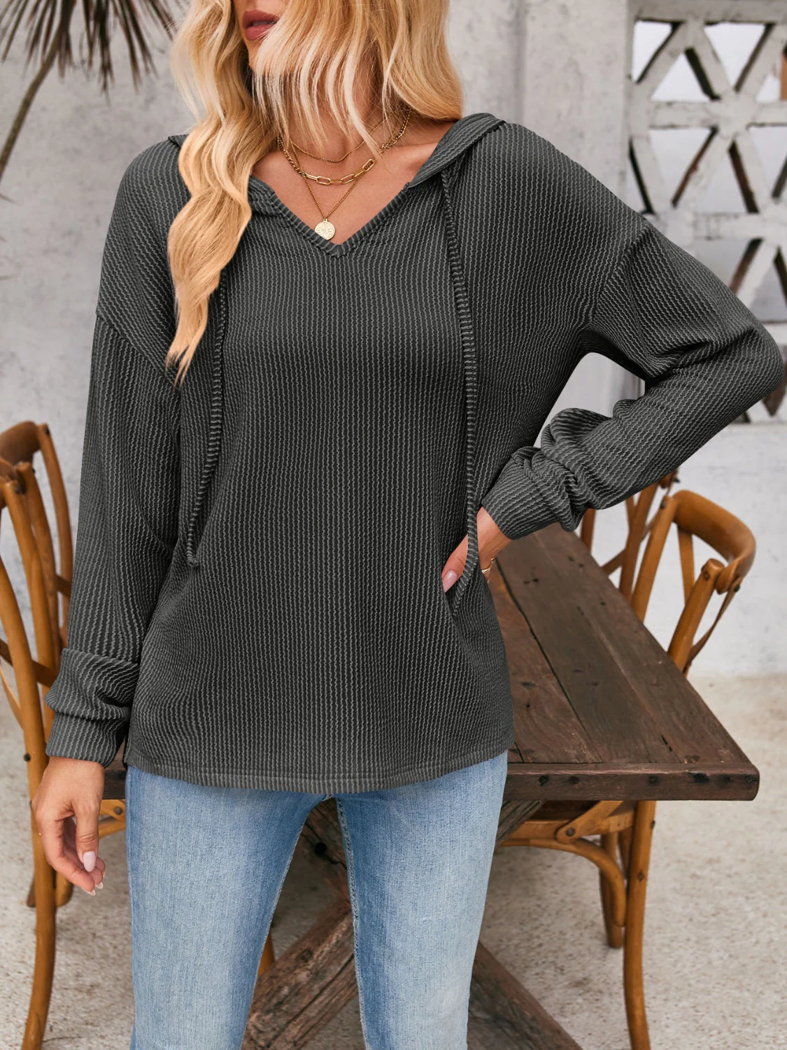 Melanie | Double Take hoodie with drawstring, dropped shoulder and long sleeves - Image 26