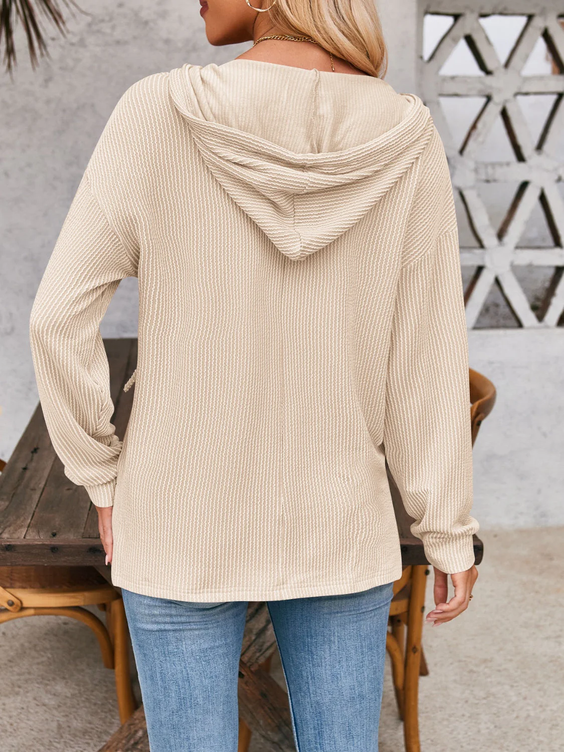 Melanie | Double Take hoodie with drawstring, dropped shoulder and long sleeves - Image 3