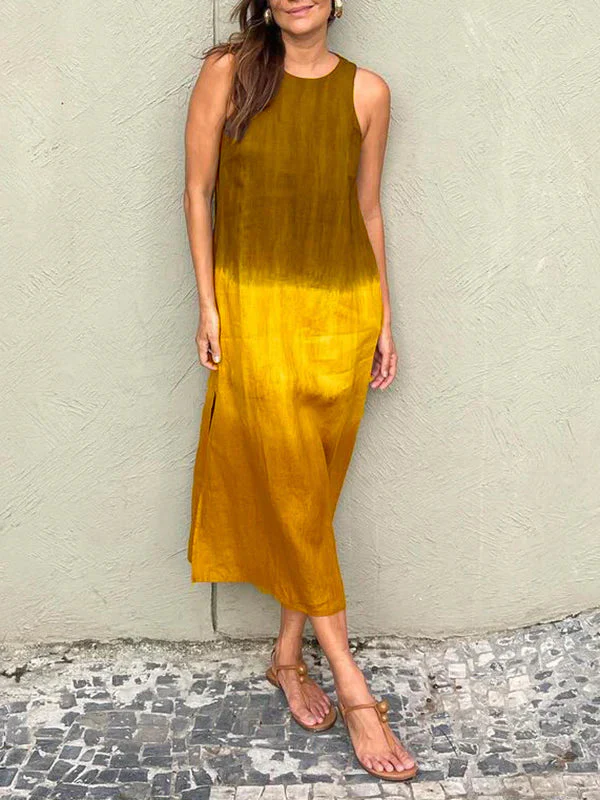 Melanie® | Sleeveless Cotton And Linen Long Dress With Slit And Gradient Tie-Dye - Image 7