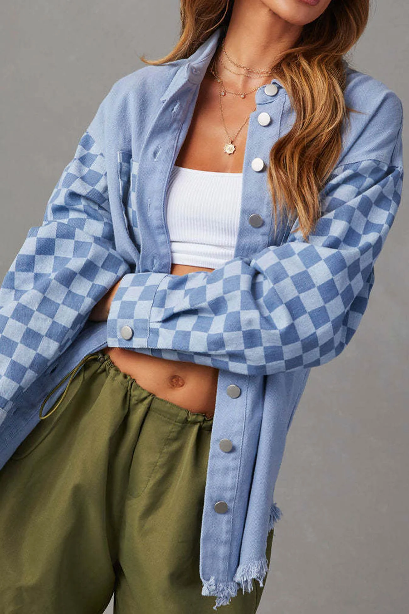 Melina | Used-look denim jacket with checkerboard patchwork - Image 2