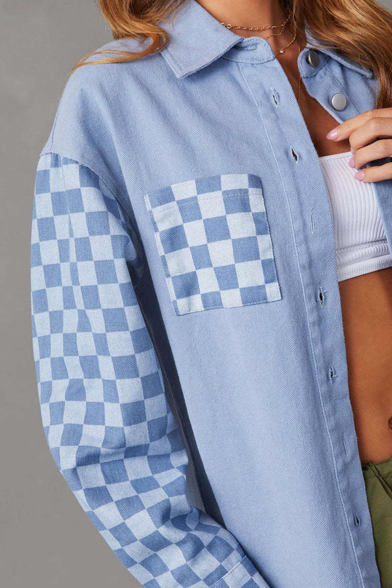 Melina | Used-look denim jacket with checkerboard patchwork - Image 3