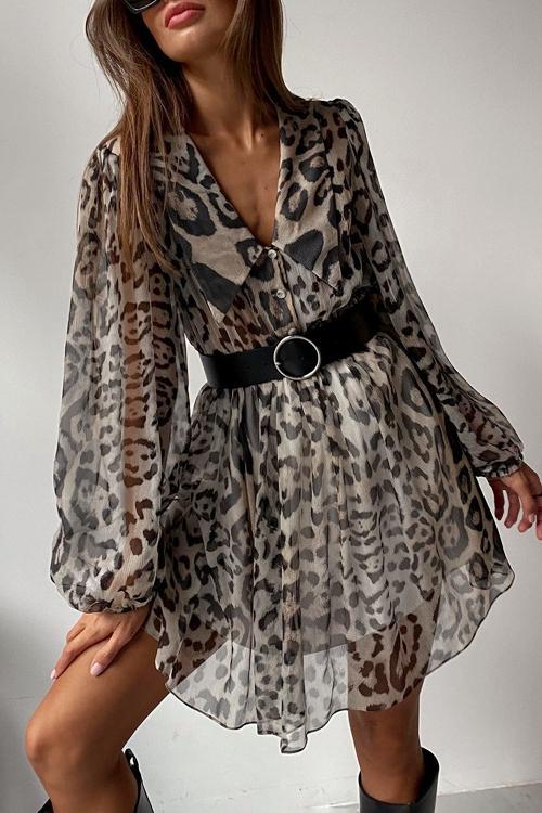 Melisa® | Printed Chiffon V-Neck Mini Dress With Belt - Image 4