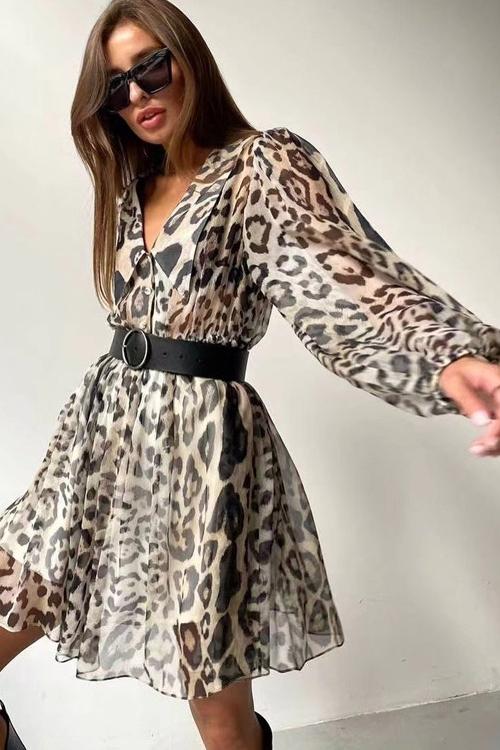 Melisa® | Printed Chiffon V-Neck Mini Dress With Belt - Image 7