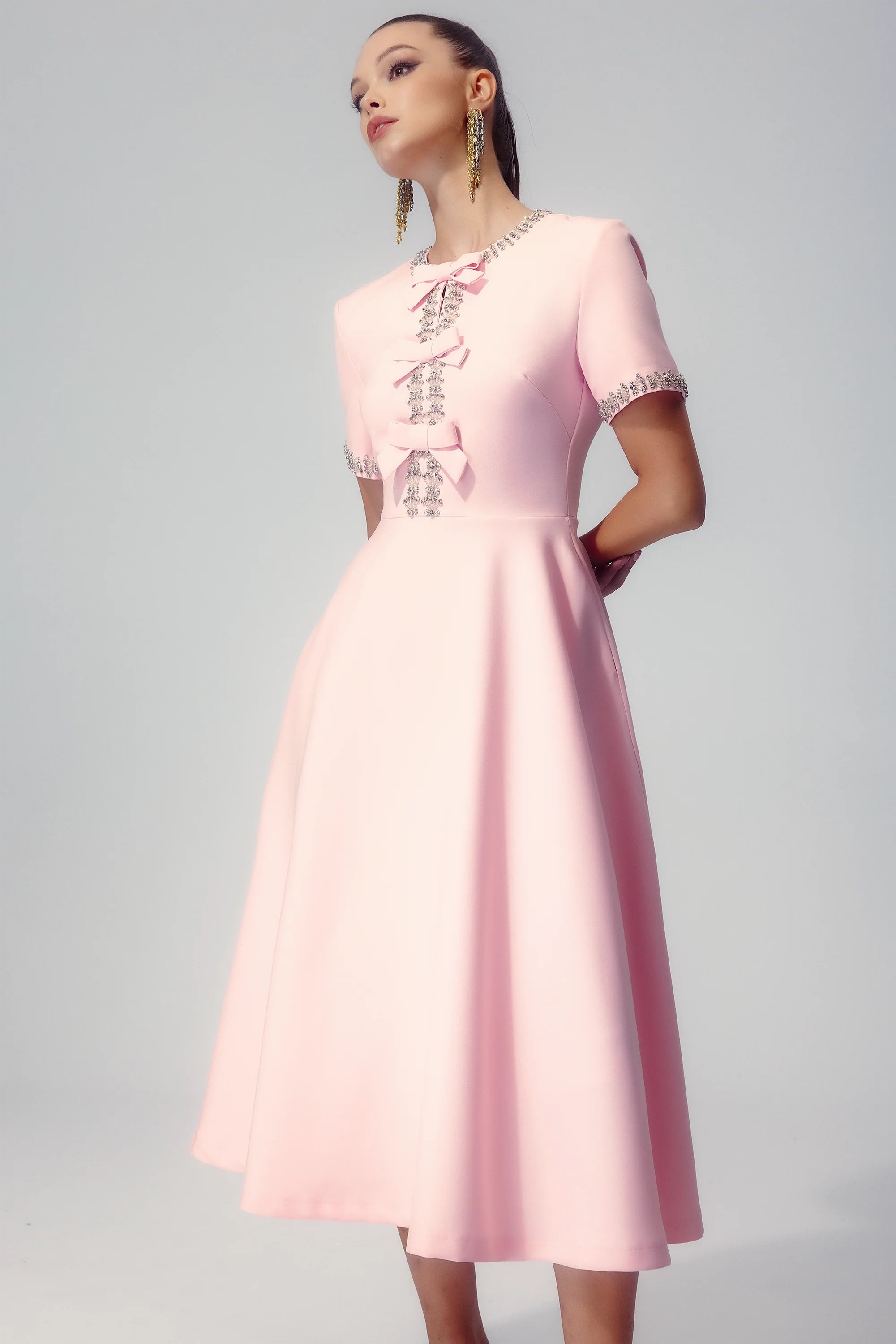 Mercedes® | Midi Dress With Bow And Crystal Embellishment