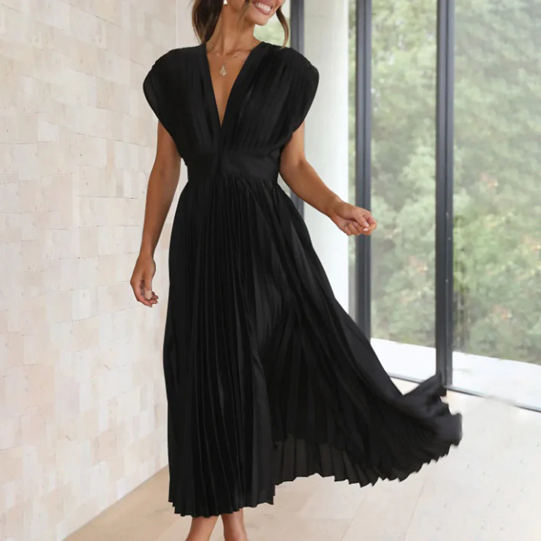 Mertxe® | Elegant V-Neck Pleated Maxi Dress - Image 10