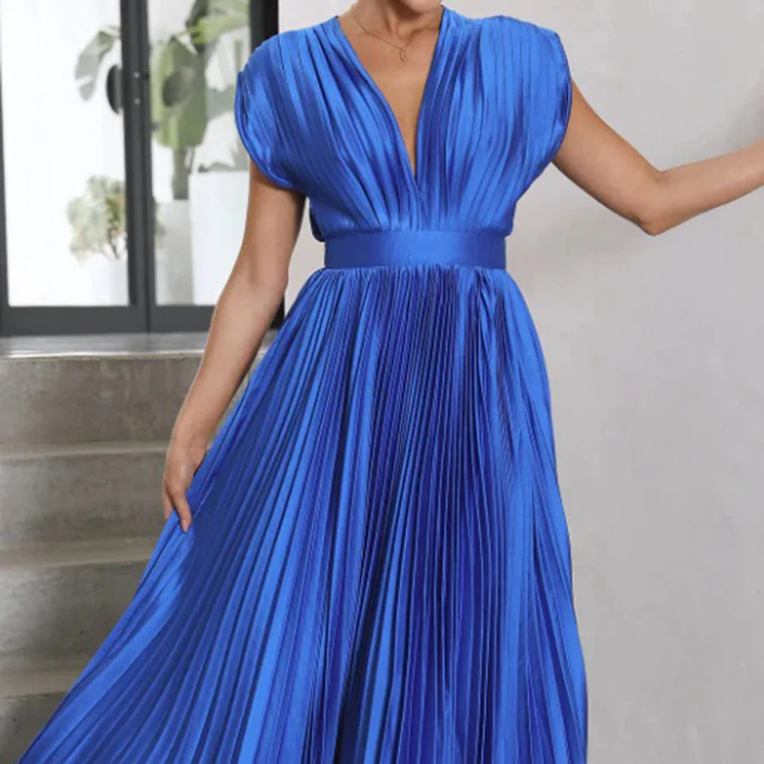Mertxe® | Elegant V-Neck Pleated Maxi Dress - Image 12