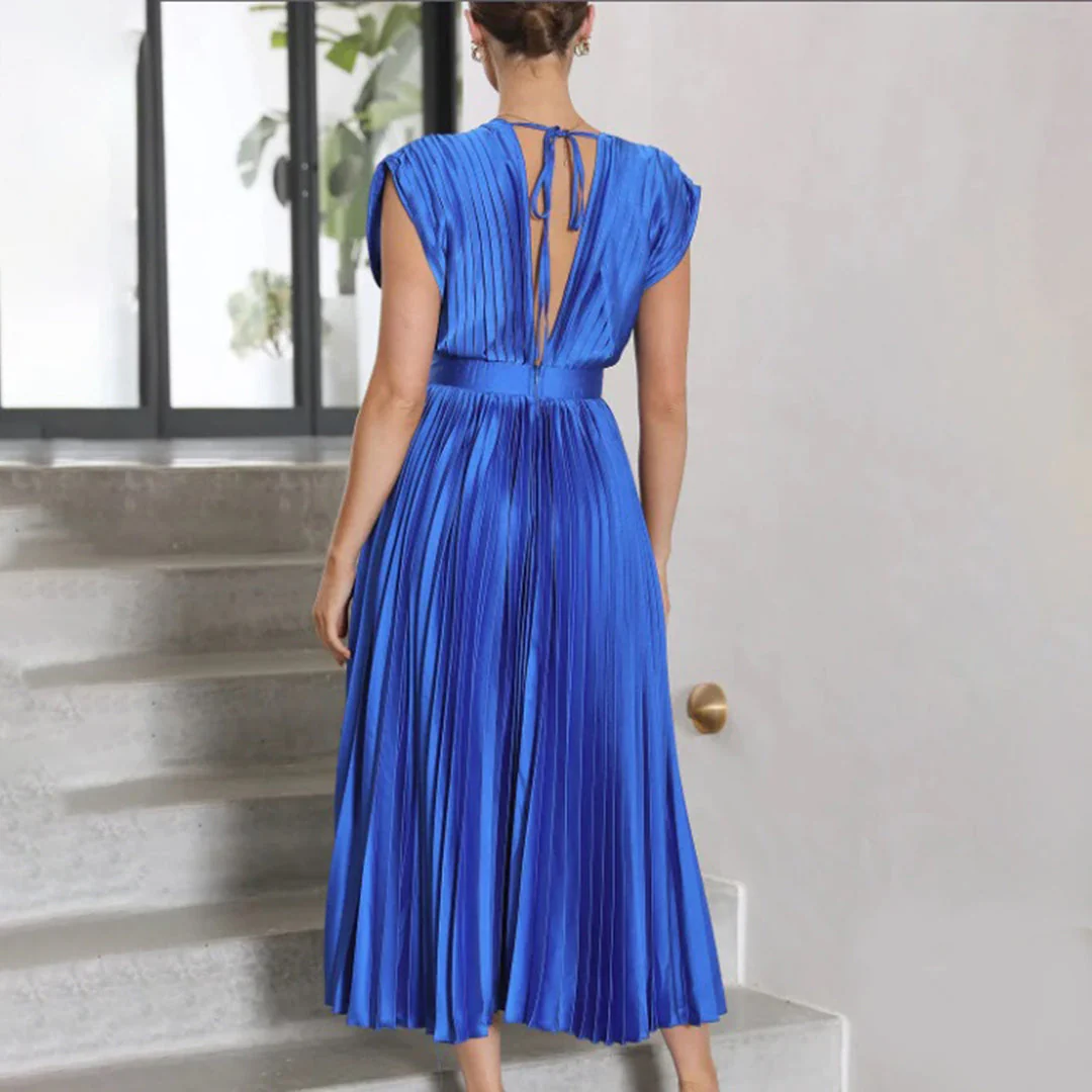 Mertxe® | Elegant V-Neck Pleated Maxi Dress - Image 13