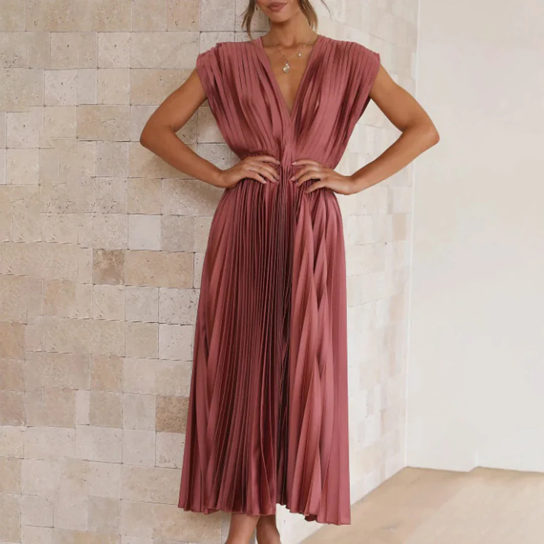 Mertxe® | Elegant V-Neck Pleated Maxi Dress - Image 17