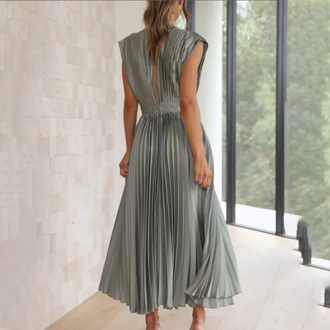 Mertxe® | Elegant V-Neck Pleated Maxi Dress - Image 19
