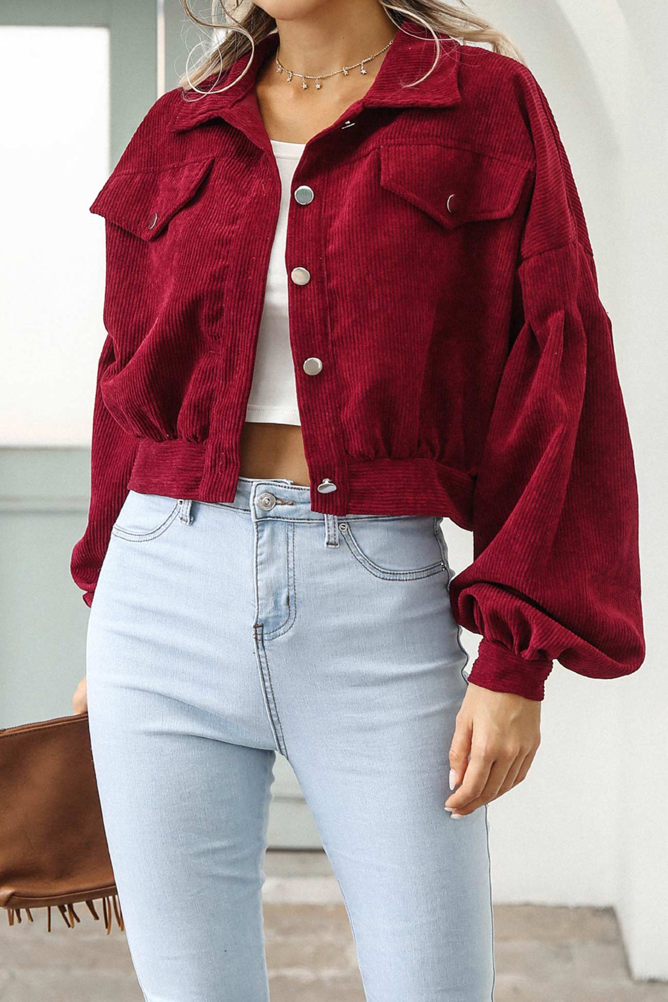 Mia | Single-breasted, short corduroy jacket - Image 6