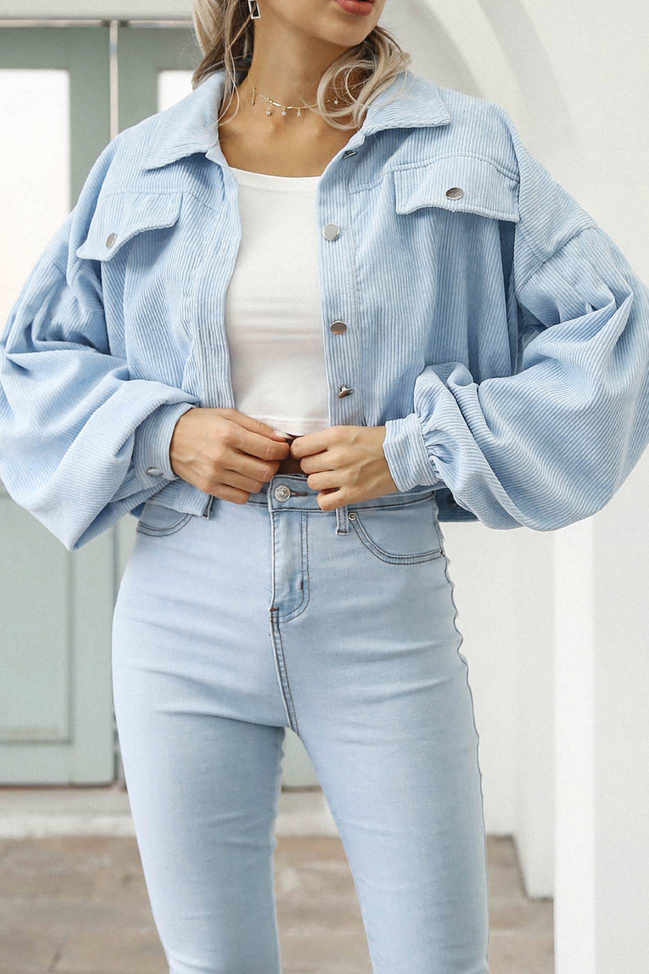 Mia | Single-breasted, short corduroy jacket - Image 9