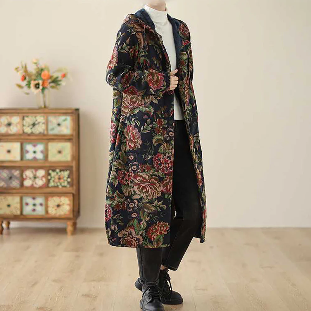 Micaela | Vintage style long coat with floral print - Image 10