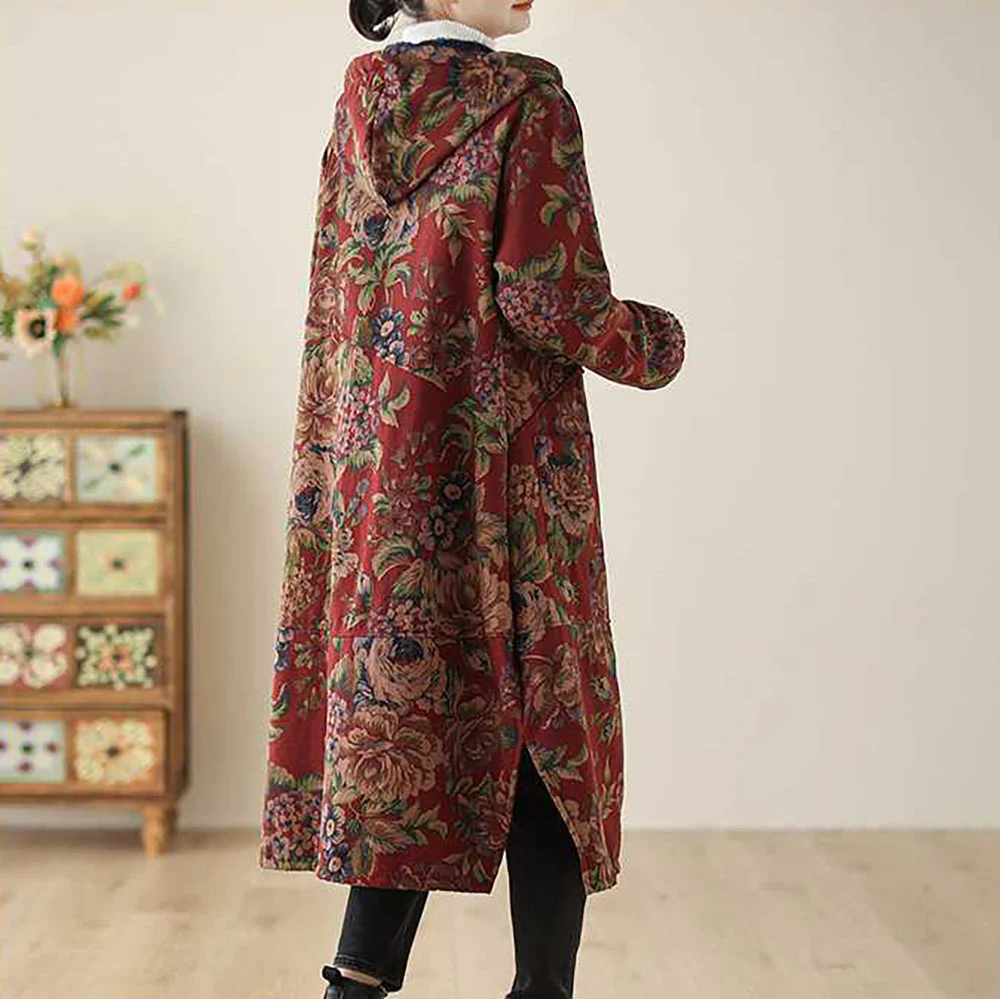 Micaela | Vintage style long coat with floral print - Image 11