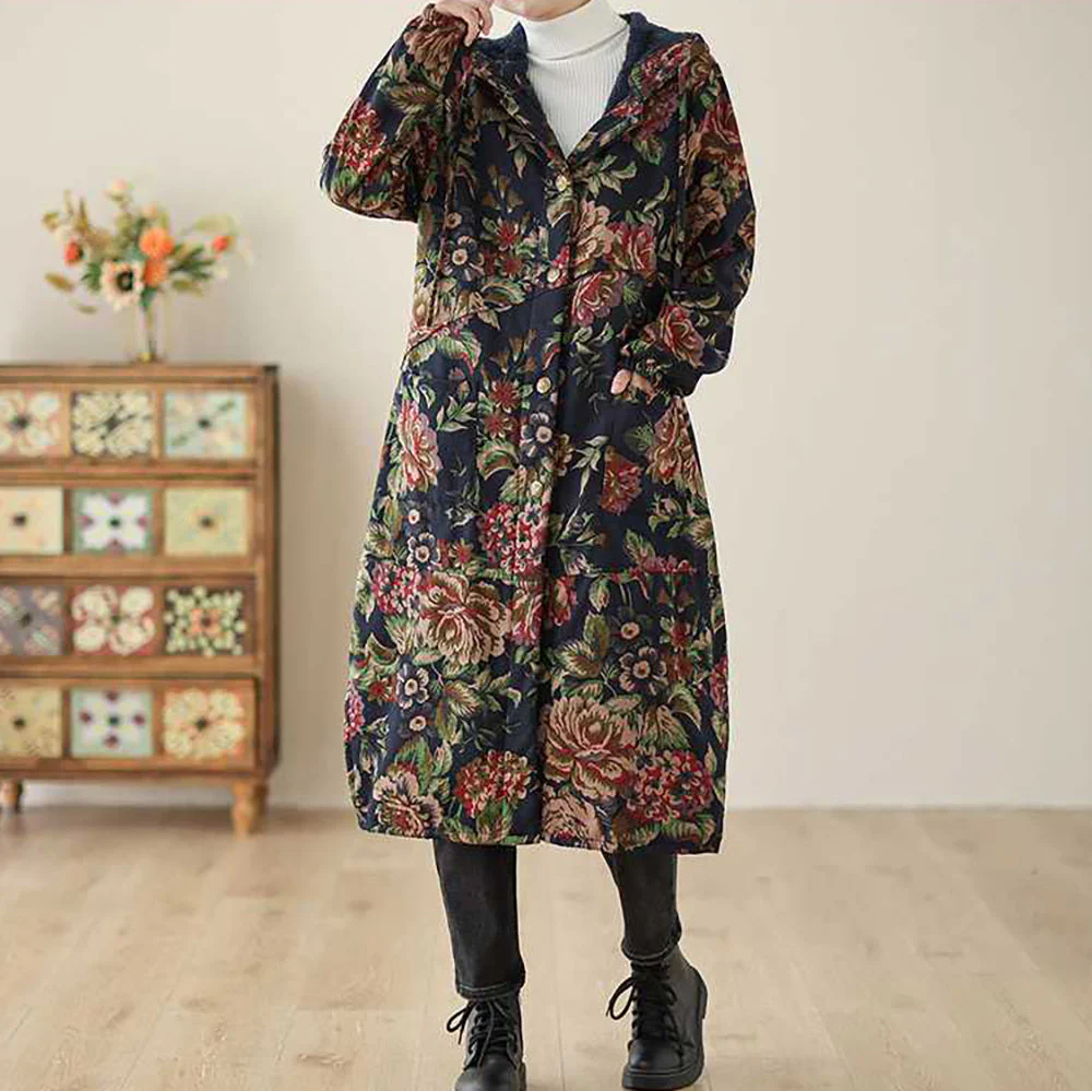 Micaela | Vintage style long coat with floral print - Image 12