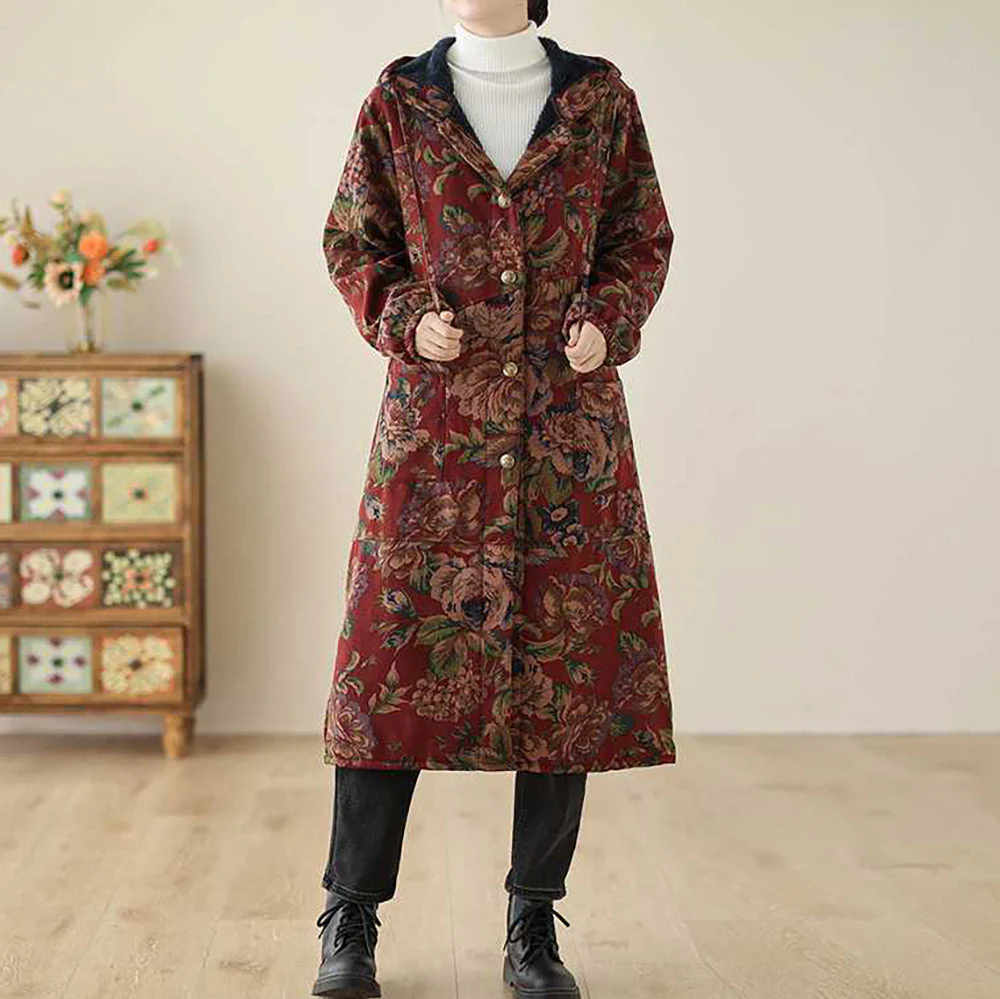 Micaela | Vintage style long coat with floral print - Image 13
