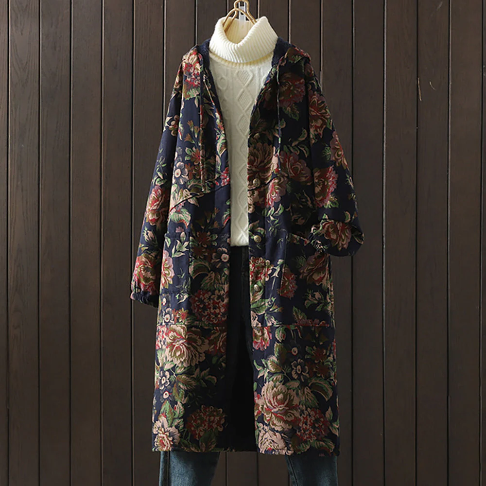 Micaela | Vintage style long coat with floral print - Image 14