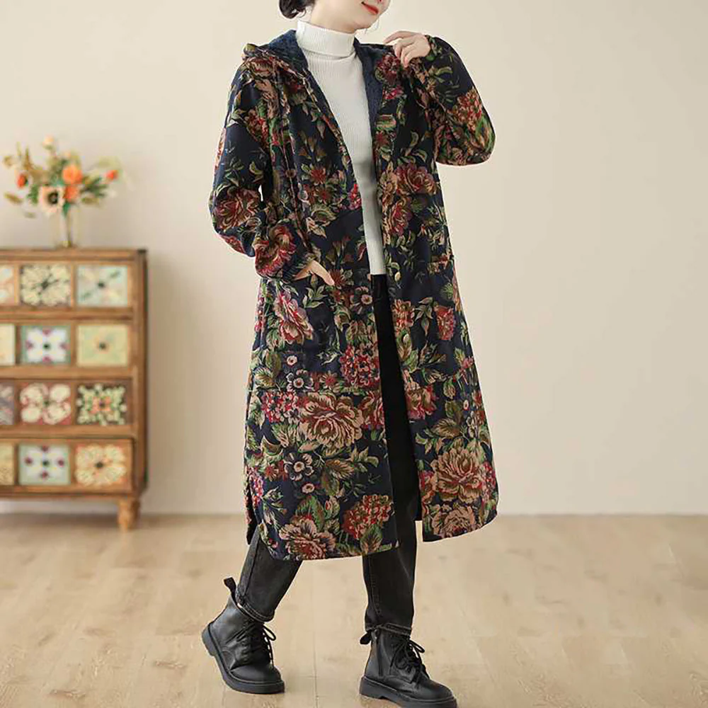 Micaela | Vintage style long coat with floral print - Image 2