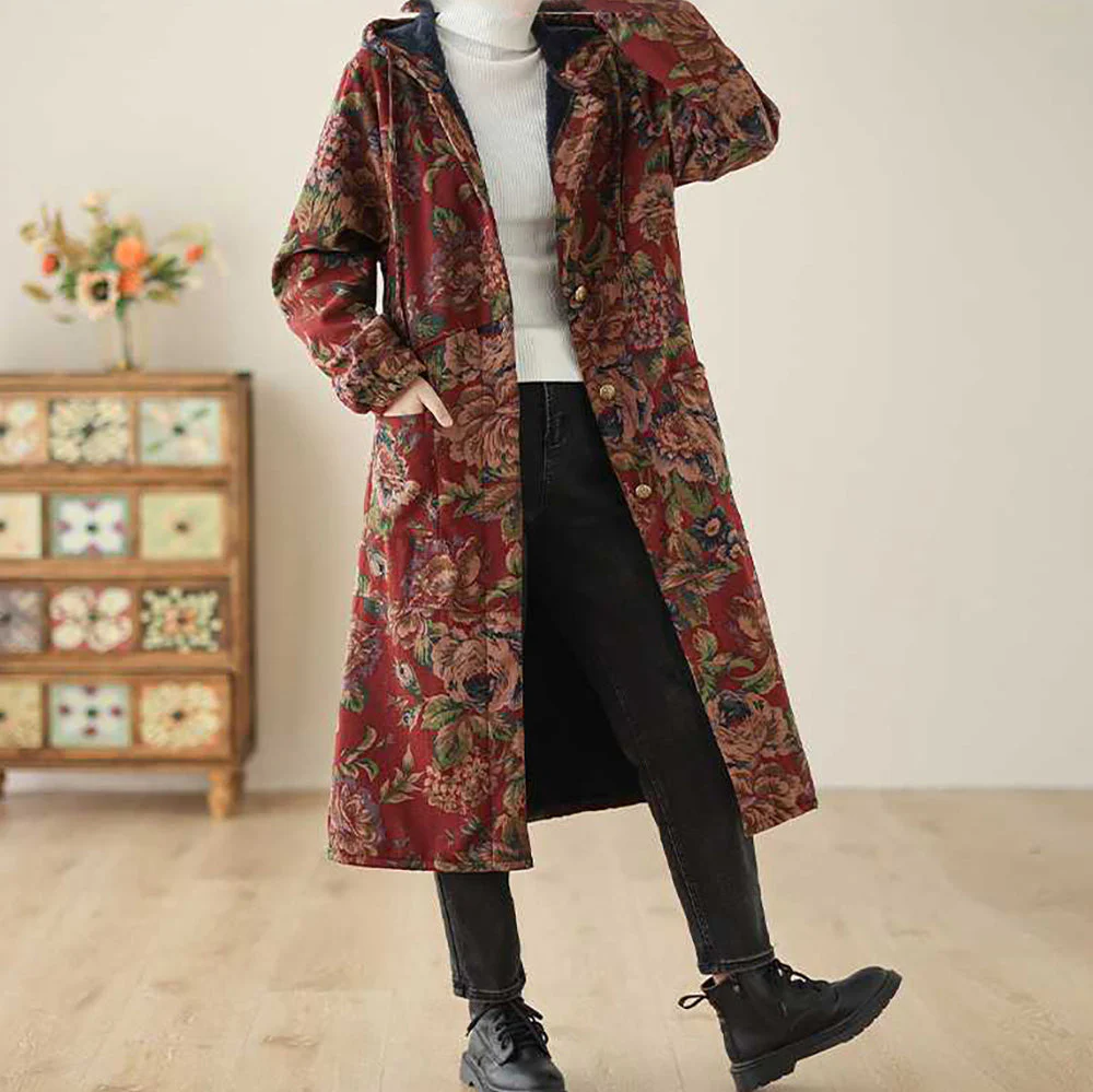 Micaela | Vintage style long coat with floral print - Image 3