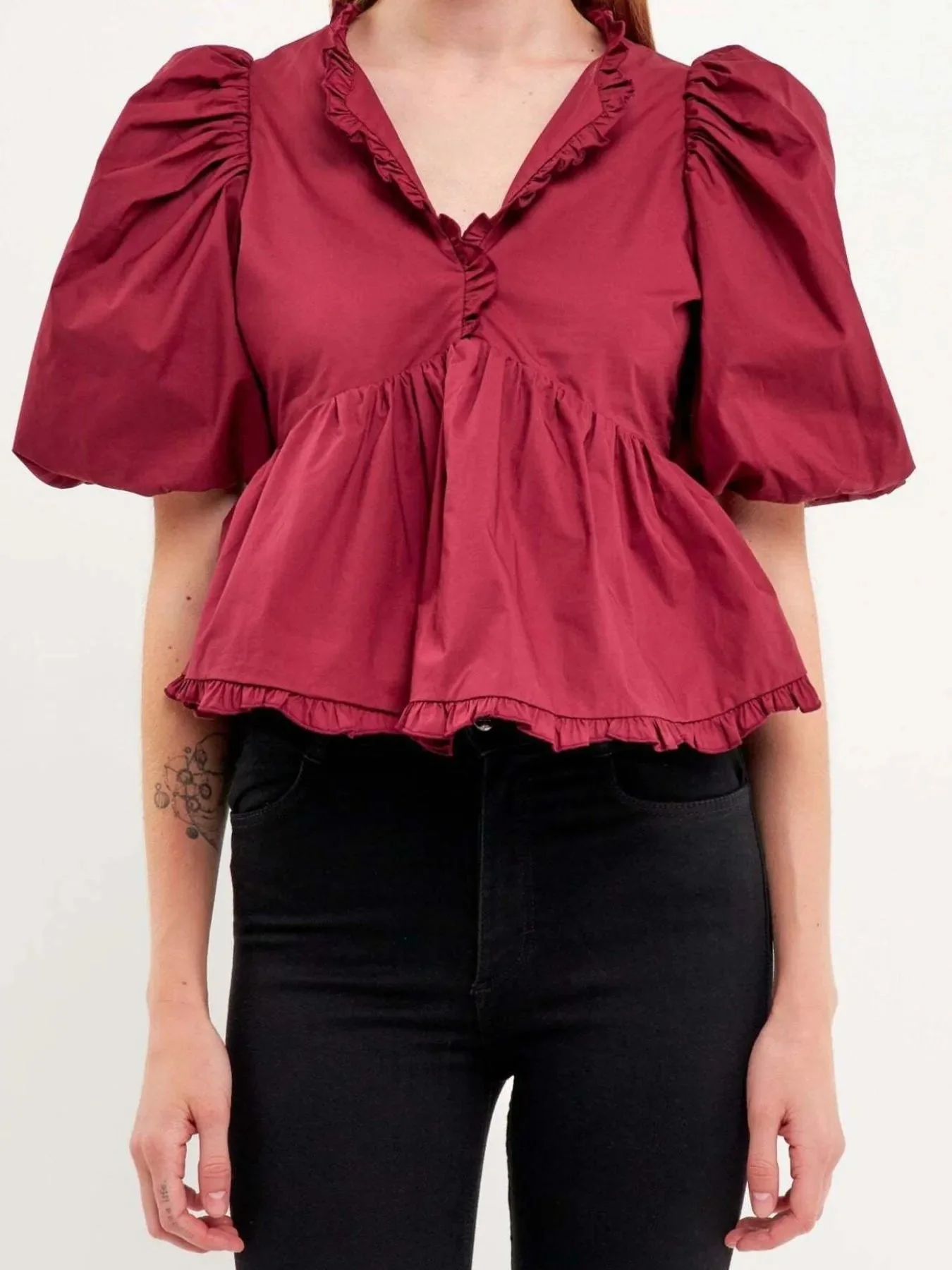 Michela® | Elegant Peplum Blouse With Puff Sleeves - Image 2