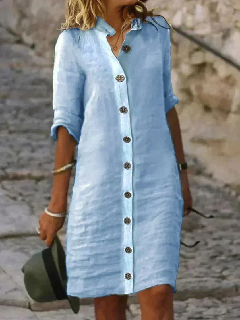 Michelle® | Women'S Casual Summer Blue Linen Dress - Image 2