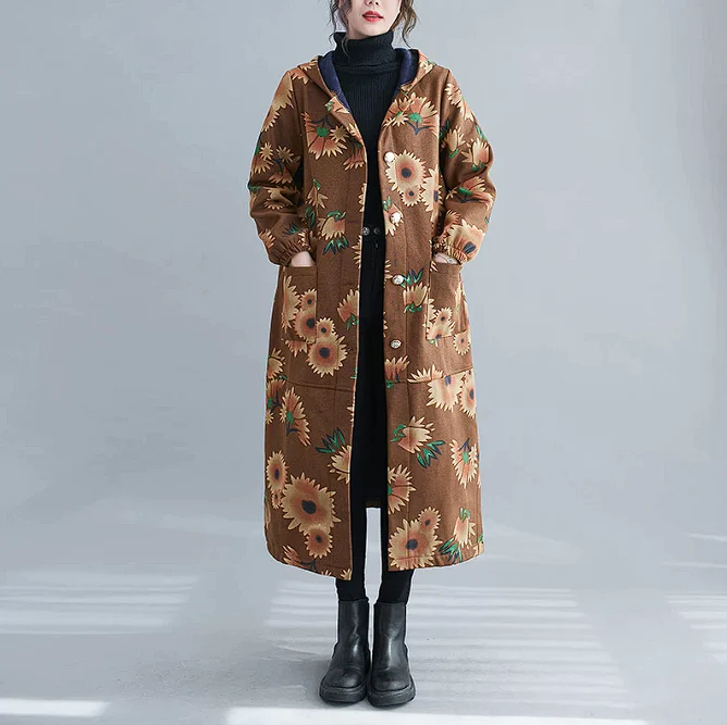 Mila | Long vintage-style cotton winter coat with hood - Image 13