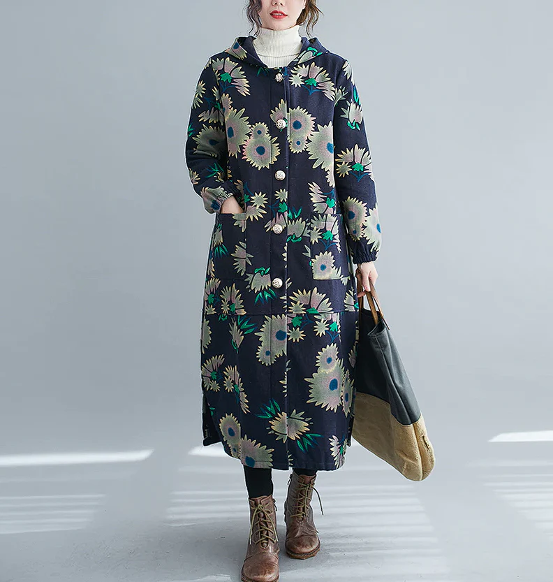 Mila | Long vintage-style cotton winter coat with hood - Image 14