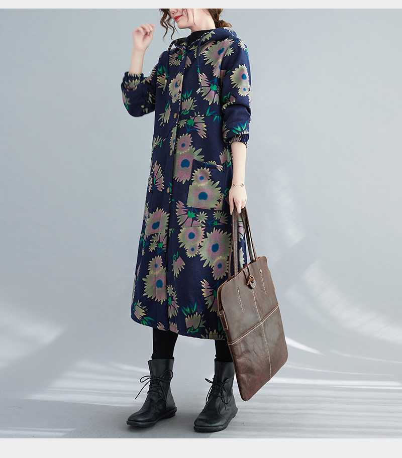 Mila | Long vintage-style cotton winter coat with hood - Image 3