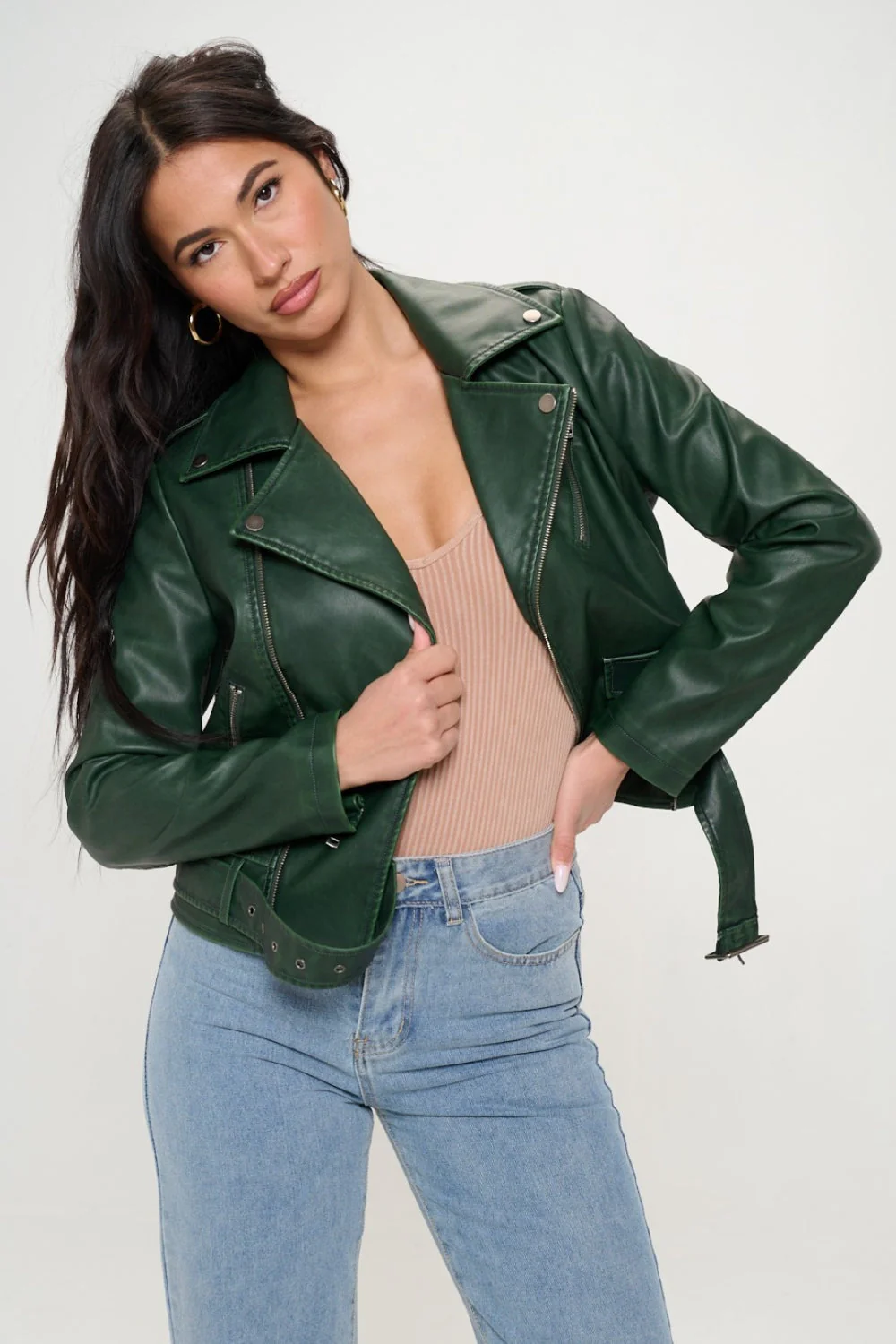 Milagros | Biker jacket with zip and belt - Image 3