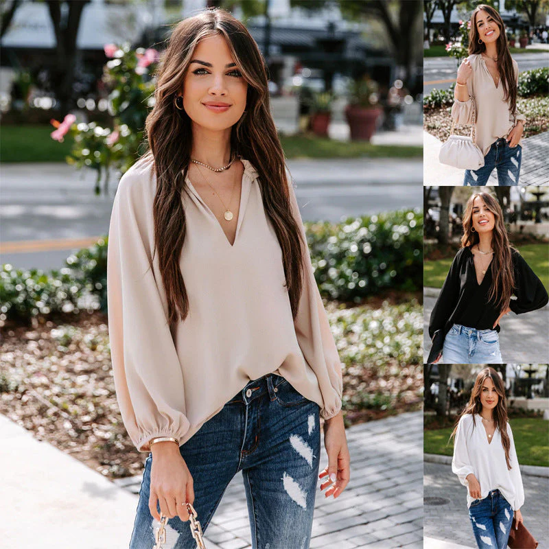 Milagros® | Women'S Blouse Shirt With V-Neck And Wide Sleeves