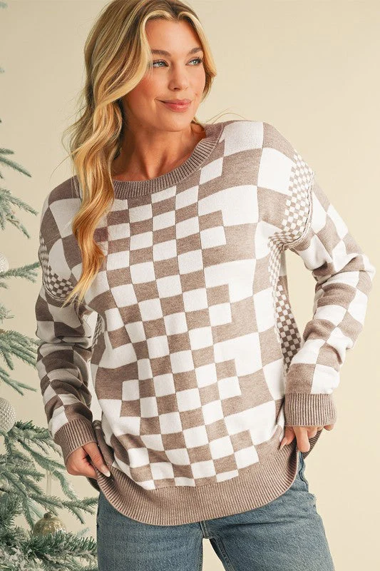 Milena | Checked crew neck sweater with dropped shoulders - Image 13