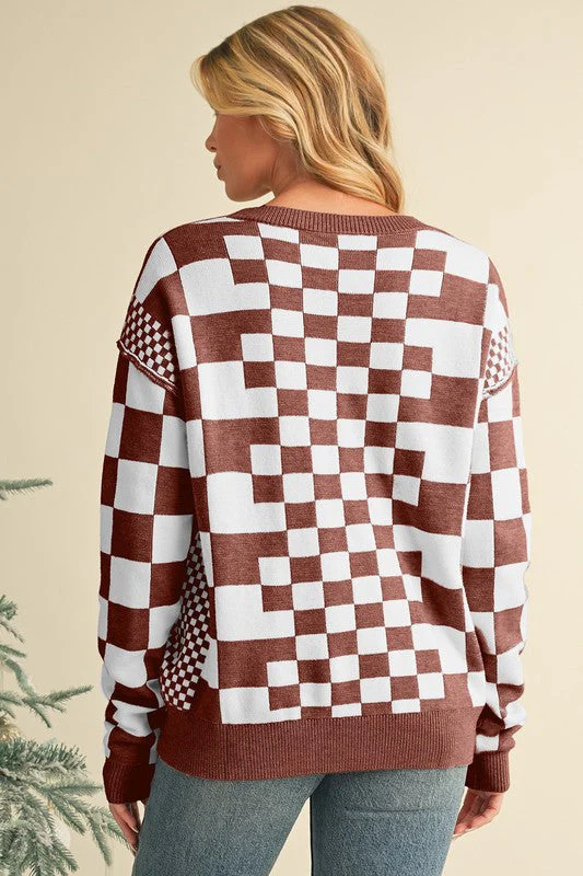 Milena | Checked crew neck sweater with dropped shoulders - Image 6