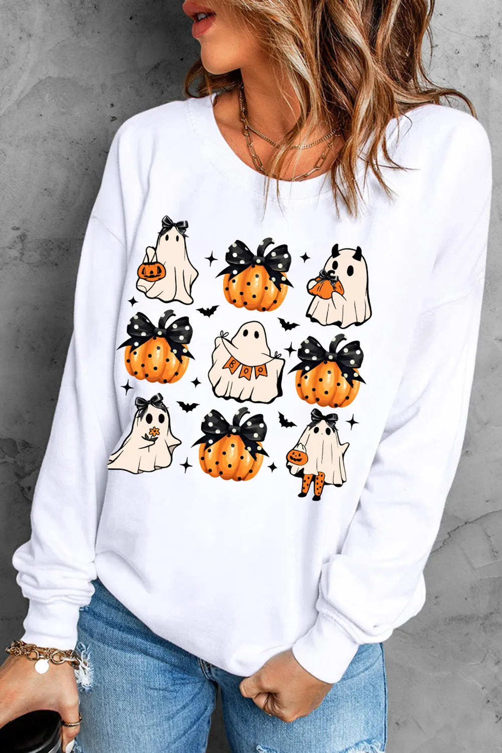 Milena | Pumpkin & Ghost crew neck long sleeve sweatshirt - Image 2