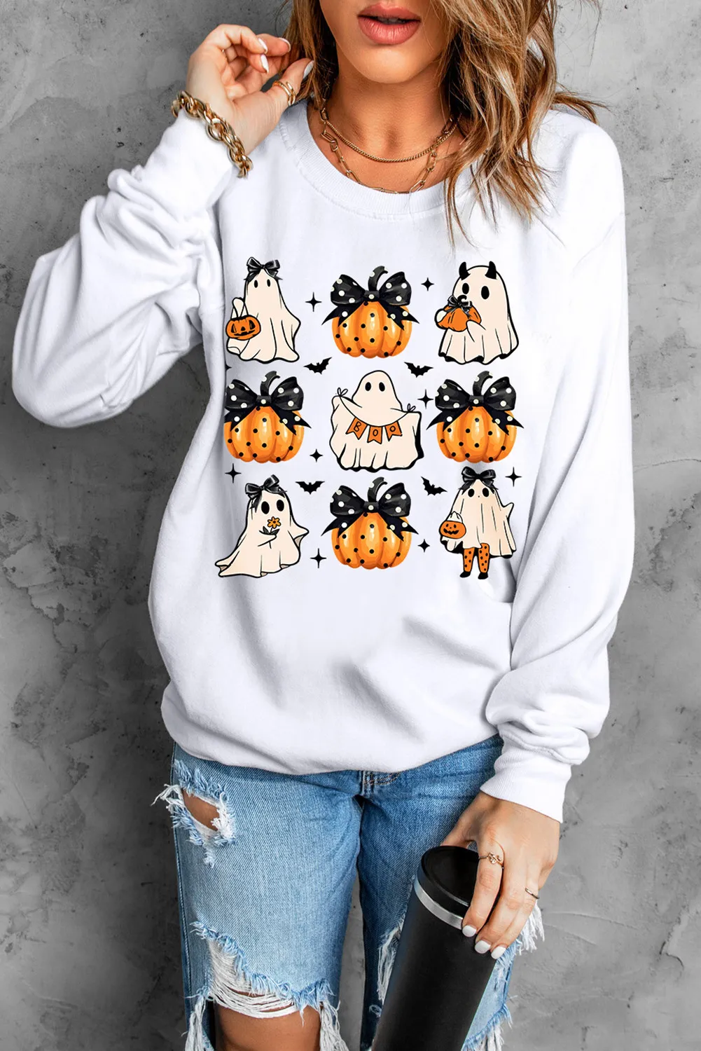 Milena | Pumpkin & Ghost crew neck long sleeve sweatshirt - Image 4