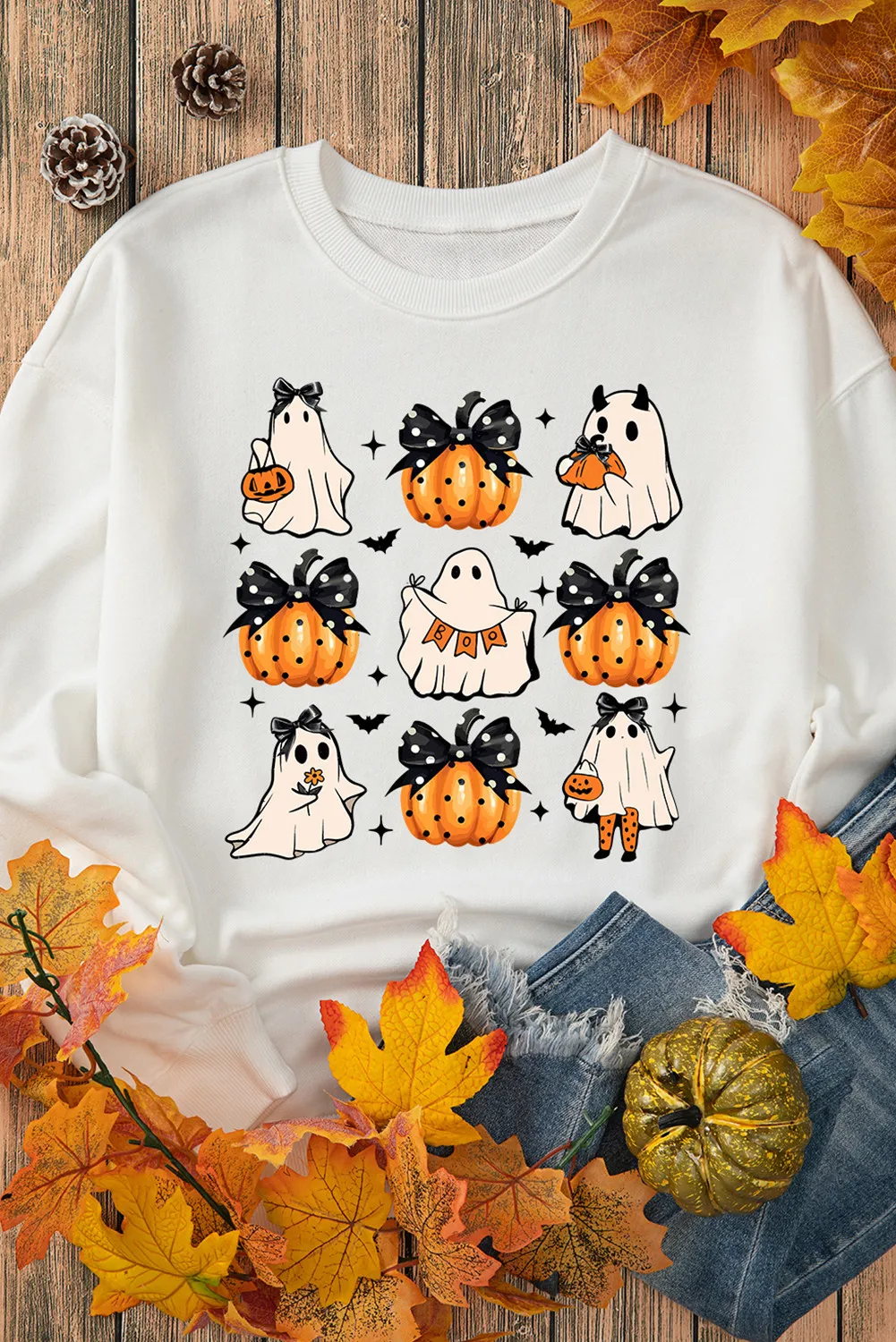 Milena | Pumpkin & Ghost crew neck long sleeve sweatshirt - Image 5