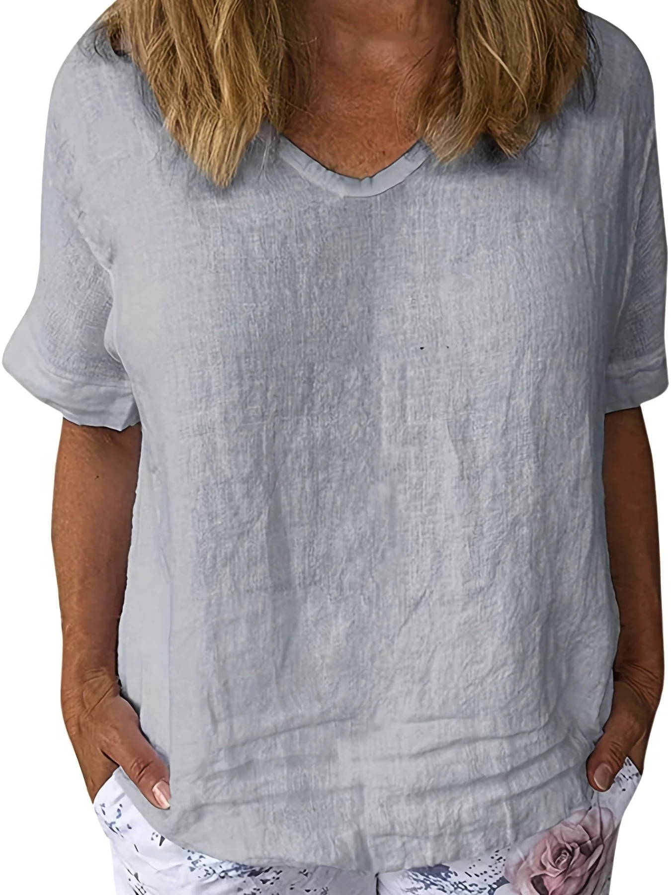 Mina® | Women'S White V-Neck Linen Blouse - Image 7
