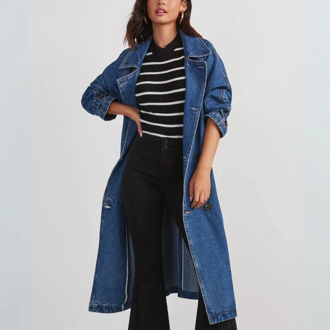 Mina | Long denim trench coat for women